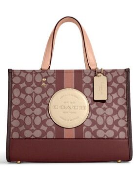 Coach Maroon and Blush Signature Stripe Tote